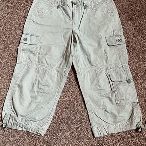 Ladies Eddie Bauer Light Khaki Light Brown Cropped Cargo Pants Great Cond Sz 12